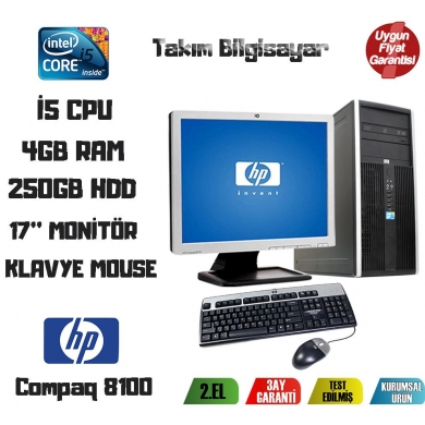 HP Compaq Elite 8100 İ5 CPU + 4GB RAM + 250GB HDD 17'' Monitör
