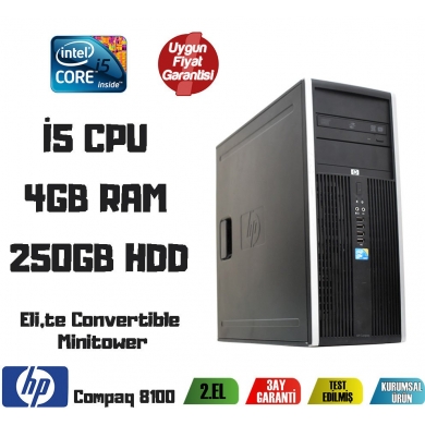HP Compaq Elite 8100 İntel İ5 CPU + 4GB RAM + 250GB HDD Kasa
